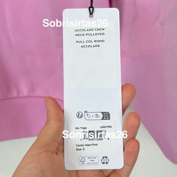 Alo Yoga Accolade Crew Neck Pullover Valentine’s Candy Heart Pink NWT Size S - Picture 6 of 16